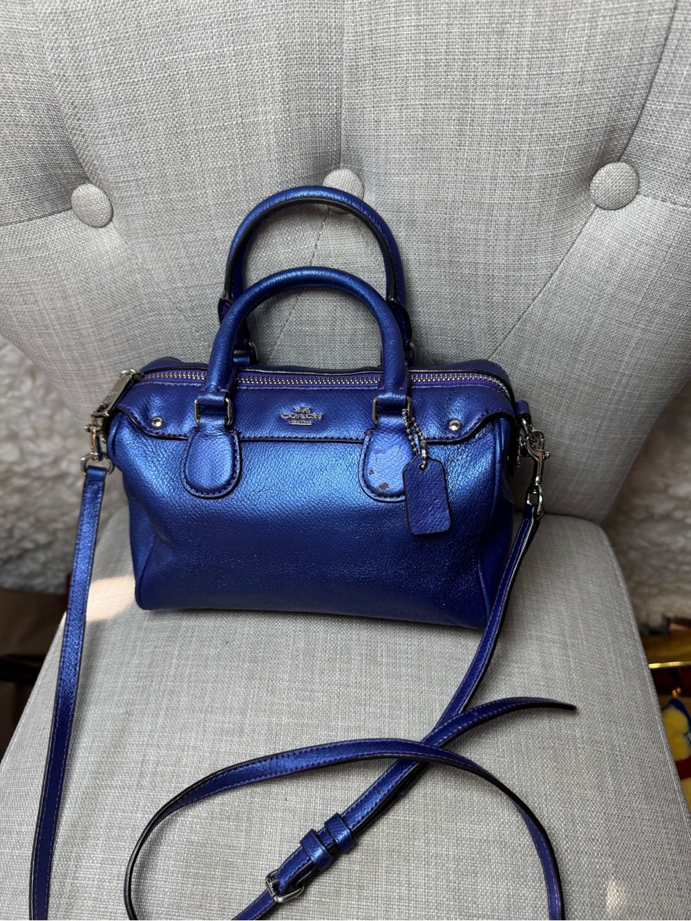 Coach Purple Leather Satchel with Purple Interior